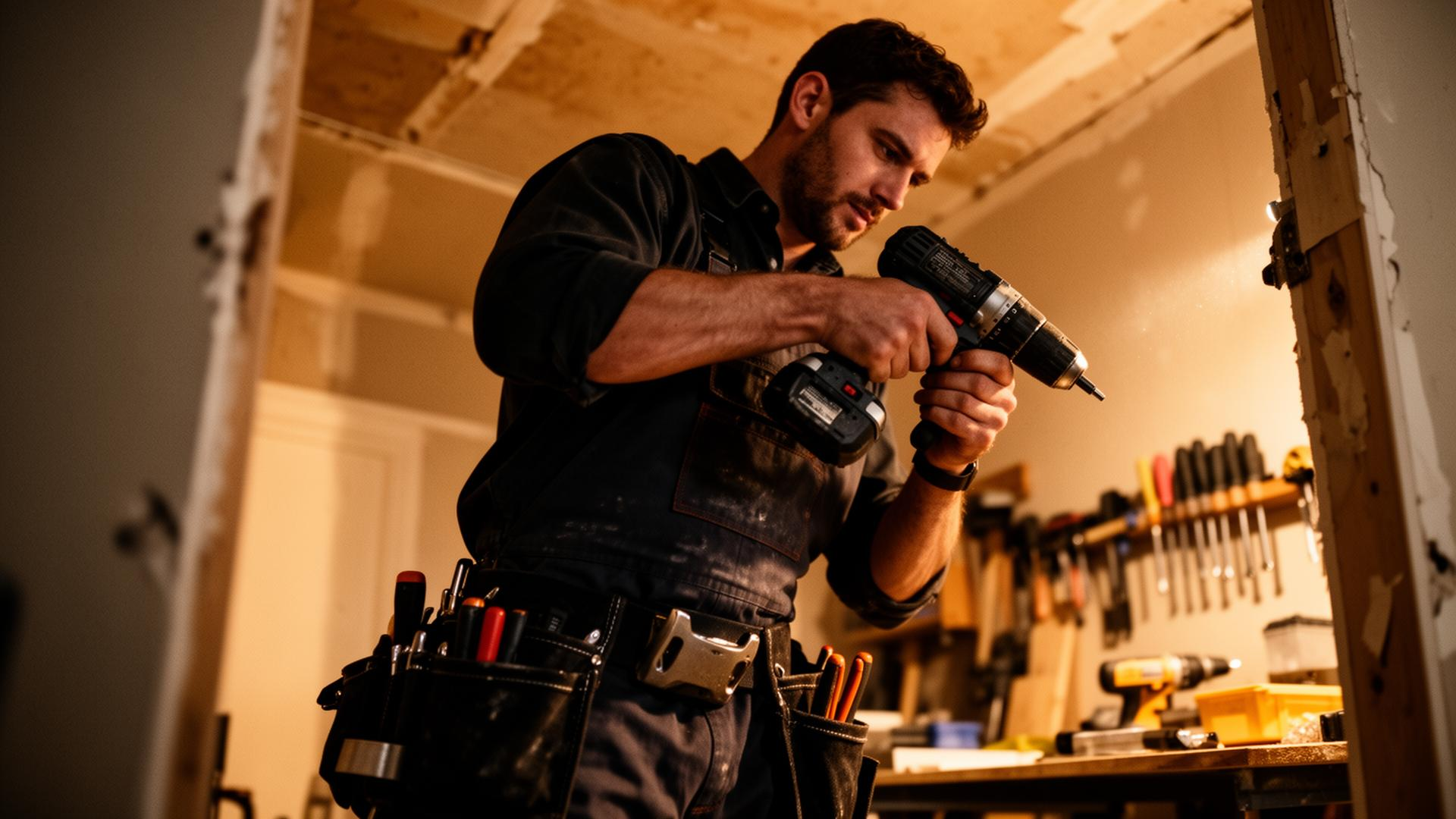 Professional handyman working with a power drill